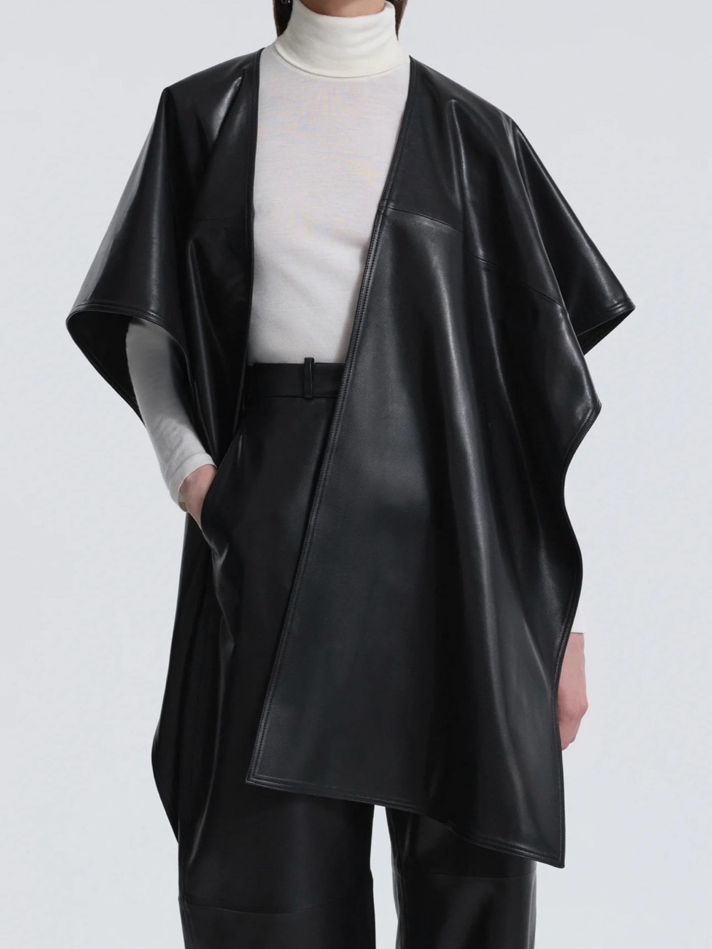 Nour Hammoour Black  Edra Leather Cape Jacket -